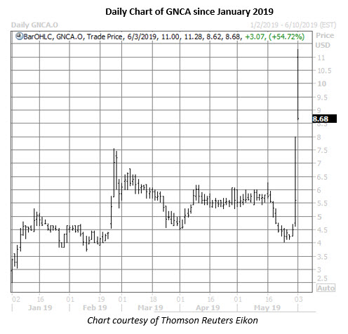 gnca stock daily price chart on june 3