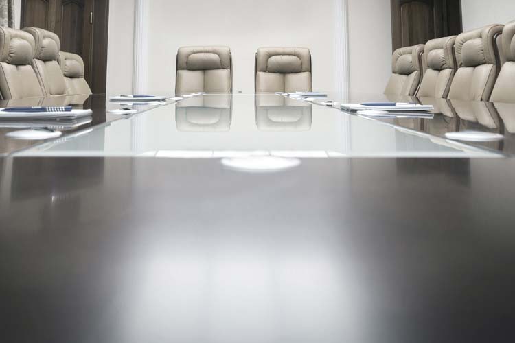 Empty board room prior to company earnings call