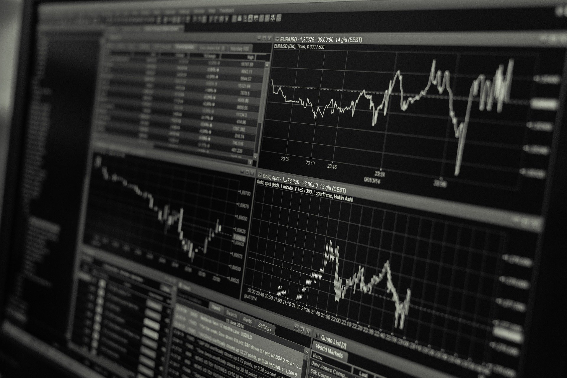Black and white stock trader screen