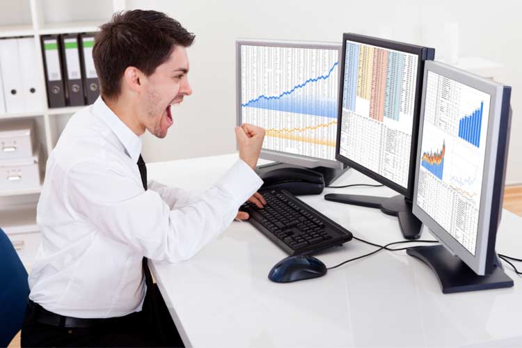 Options trader celebrating his trades