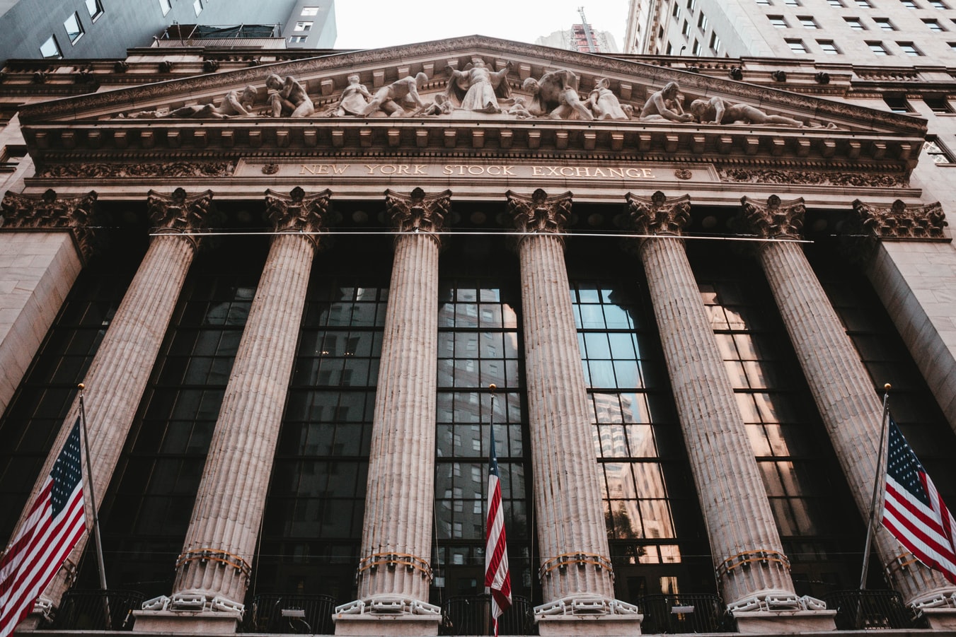 Wall Street building with American flag New York City
